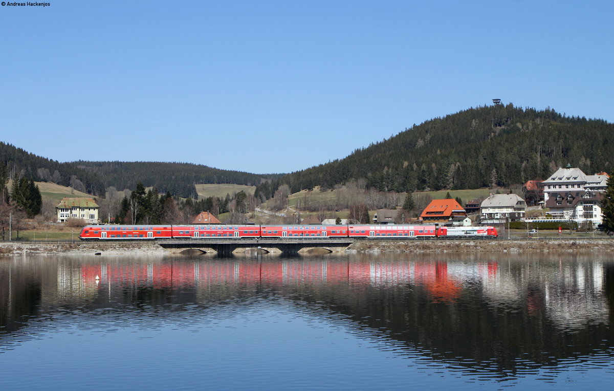 RB 17270 (Seebrugg-Freiburg(Brsg)Hbf) mit Schublok 146 230-8  750 Jahre Radolfzell  bei Schluchsee 29.3.19