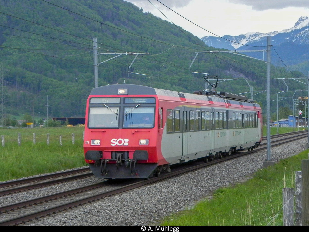 RBDe 566 072 am 14.5.2019 als S27 von Ziegelbrücke nach Siebnen-Wangen. Hier zu sehen bei Bilten
