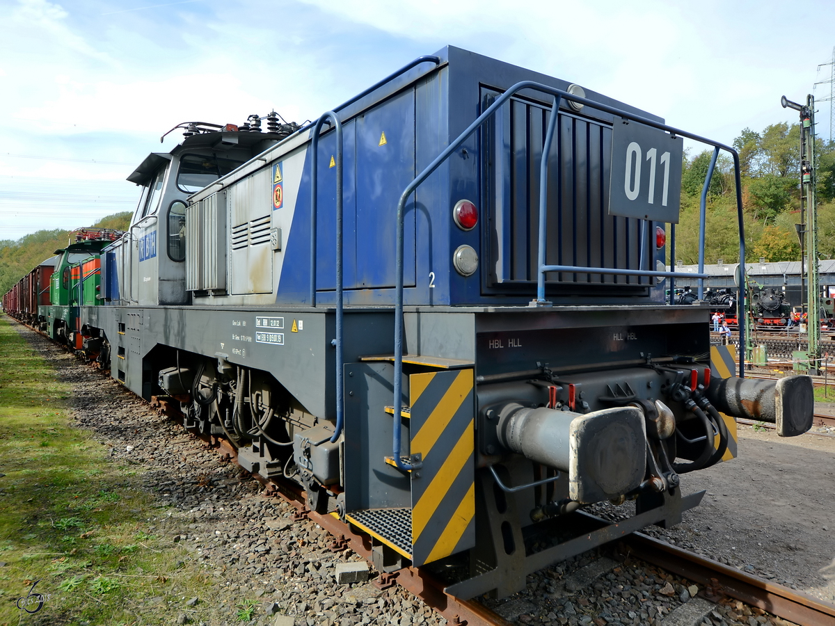 RBH  011 , eine von Henschel gebaute Drehstrom-Elektrolokomotive vom Typ E 1200. (Eisenbahnmuseum Bochum-Dahlhausen, September 2018)