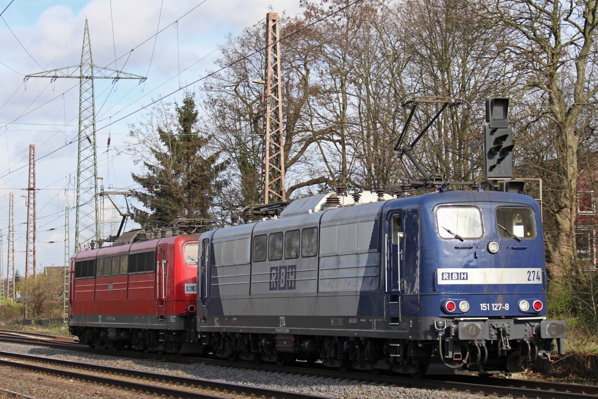 RBH 274 (151 127)+ RBH 273 (151 083) am 1.3.14 als Lokzug in Ratingen-Lintorf.