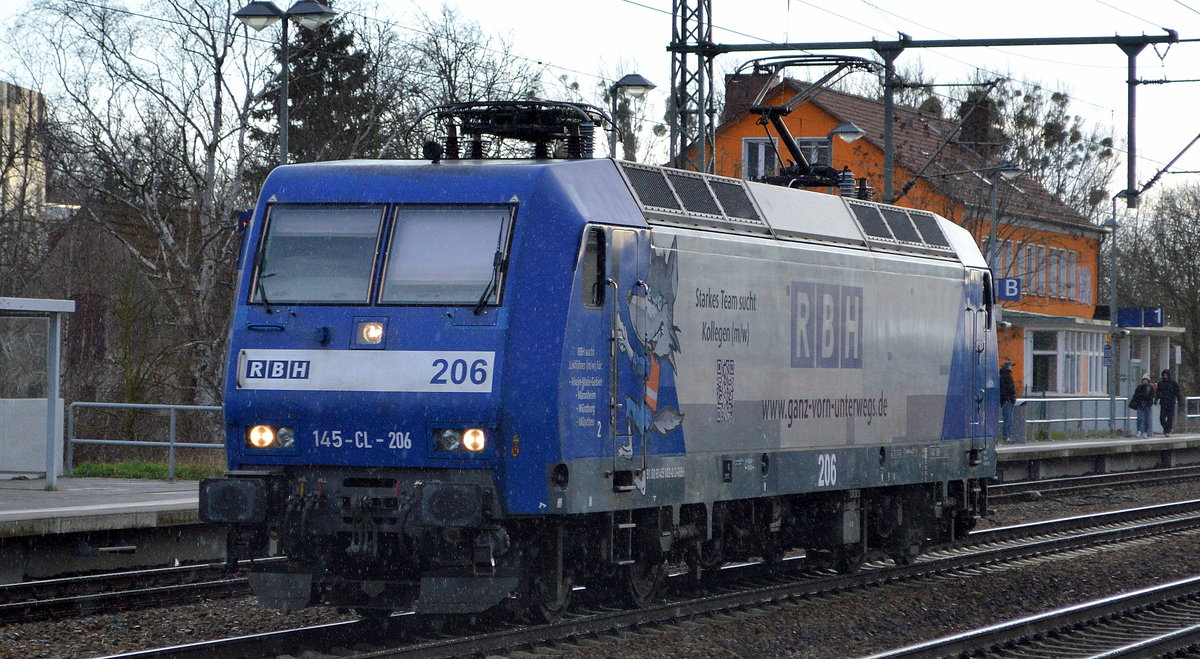 RBH Logistics GmbH, Gladbeck [D]  145-CL-206/206   [NVR-Nummer: 91 80 6145 102-0 D-RBH] am 19.02.20 Durchfahrt Bhf. Golm (Potsdam). 