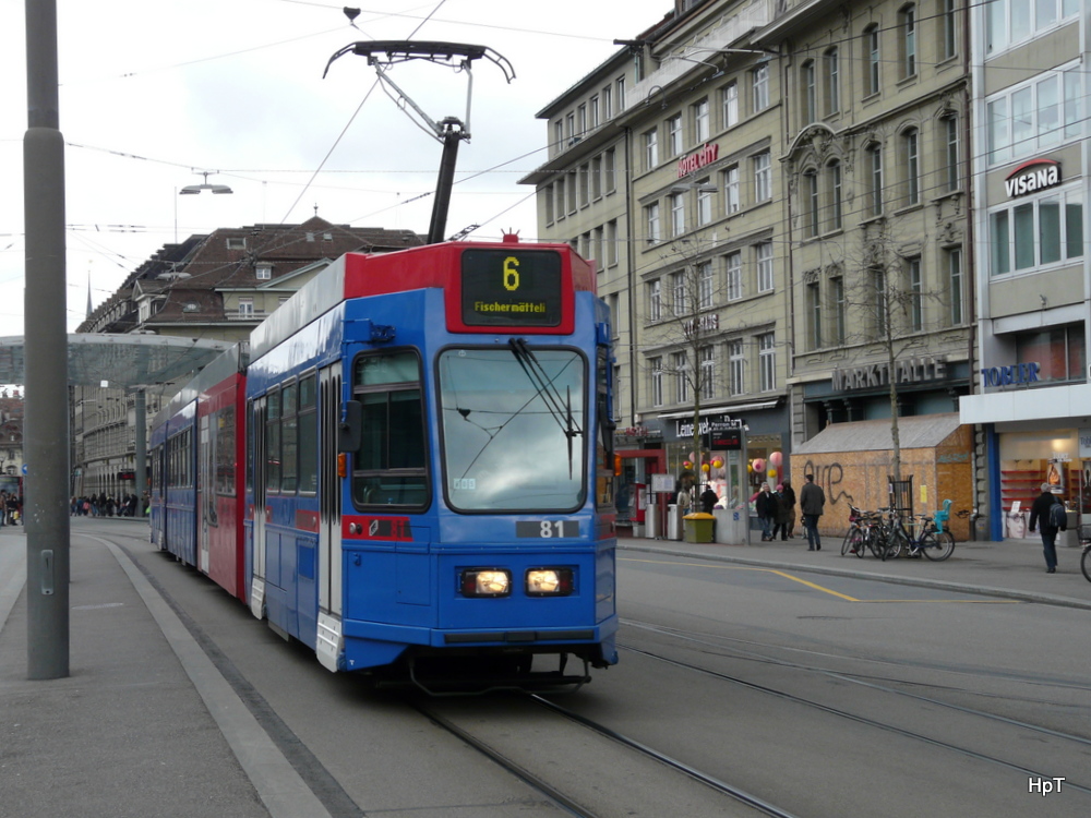 RBS / Bern mobil - Be 4/10  81 unterwegs auf der Linie 6 in der Stadt Bern am 01.03.2014