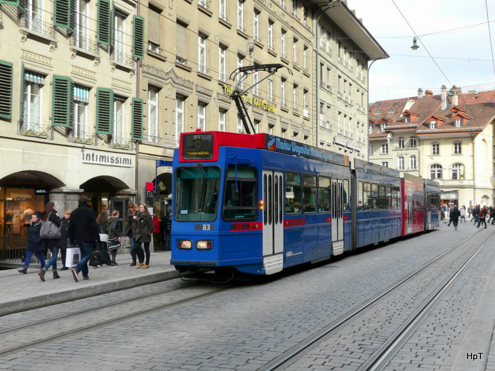 RBS / Bern mobil - Be 4/10 83 unterwegs auf der Linie 6 in der Stadt Bern am 01.03.2014