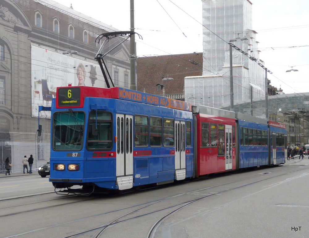 RBS / Bern mobil - Be 4/10 87 unterwegs auf der Linie 6 in der Stadt Bern am 01.03.2014