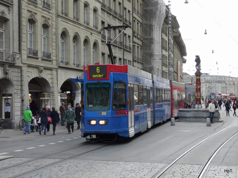 RBS / Bern mobil - Be 4/10 88 unterwegs auf der Linie 6 in der Stadt Bern am 01.03.2014