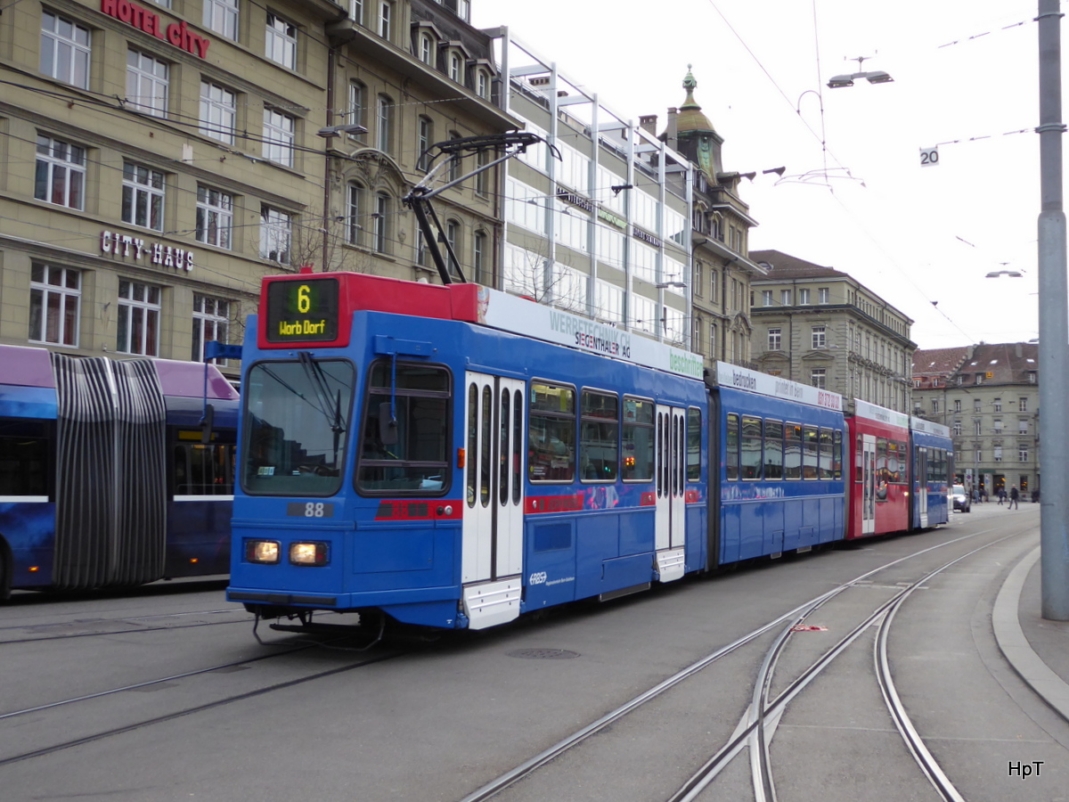 RBS - Tram Be 4/10  88 unterwegs auf der Linie 6 in Bern am 11.02.2016