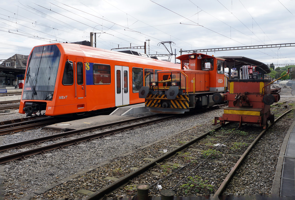 RBS: Verschiedene Impressionen vom Baudienst des Regionalverkehrs Bern Solothurn verewigt am 26. April 2018 in Solothurn.
Foto: Walter Ruetsch