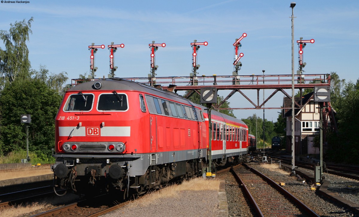 RE 14064 (Bad Harzburg-Hannover Hbf) mit Schublok 218 451-3 in Bad Harzburg 3.7.14