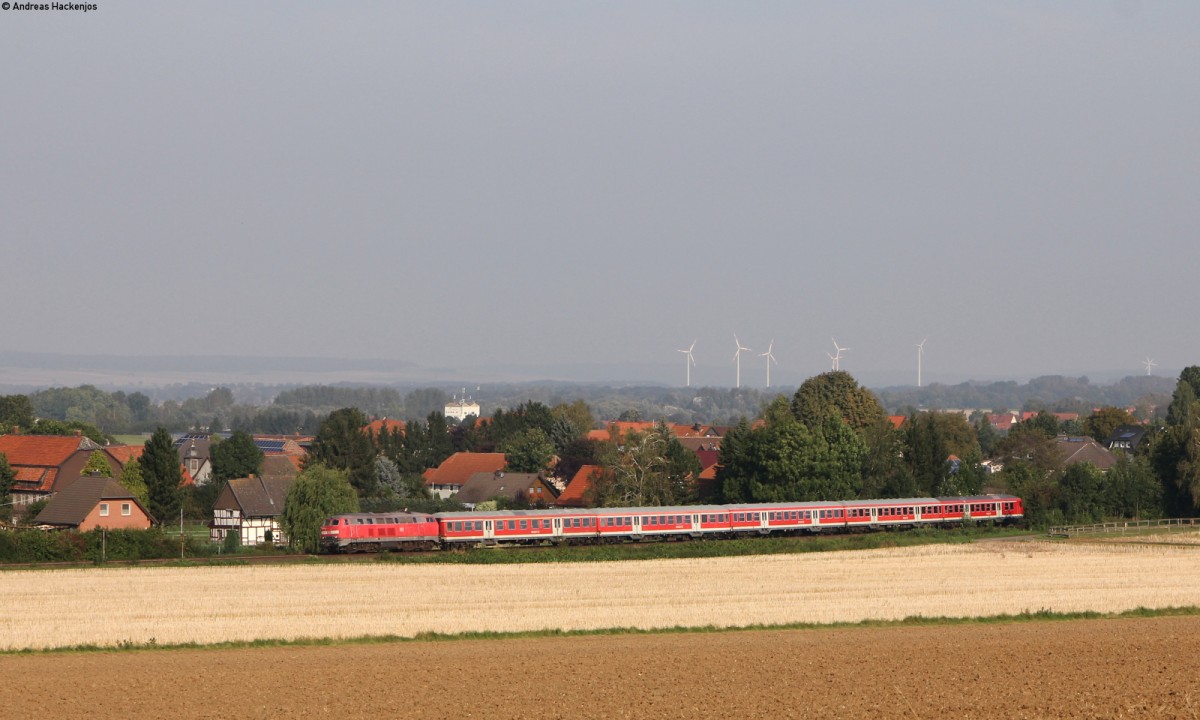 RE 14064 (Bad Harzburg-Hannover Hbf) mit Schublok 218 4** bei Heißum 4.9.14