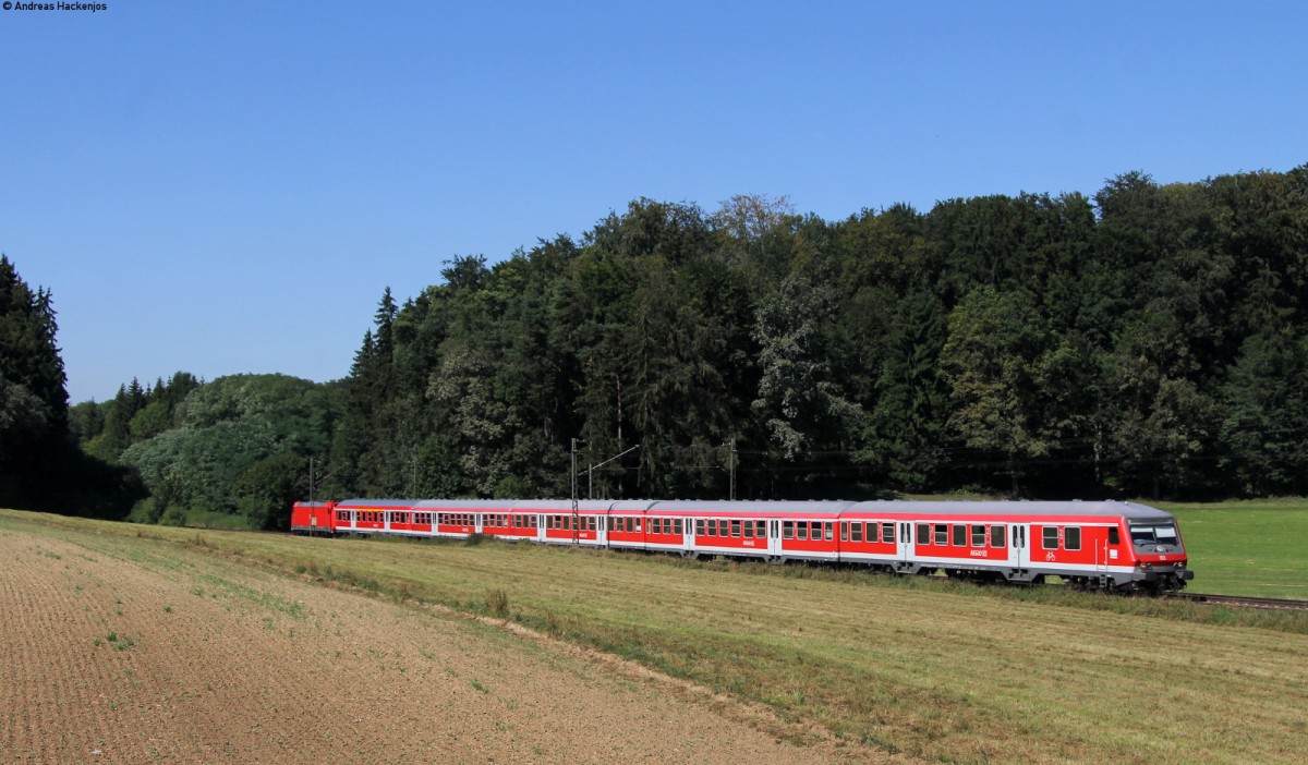 RE 19221 (Stuttgart Hbf-Ulm Hbf) mit Schublok 146 206-8 bei Grugelhau 5.9.13