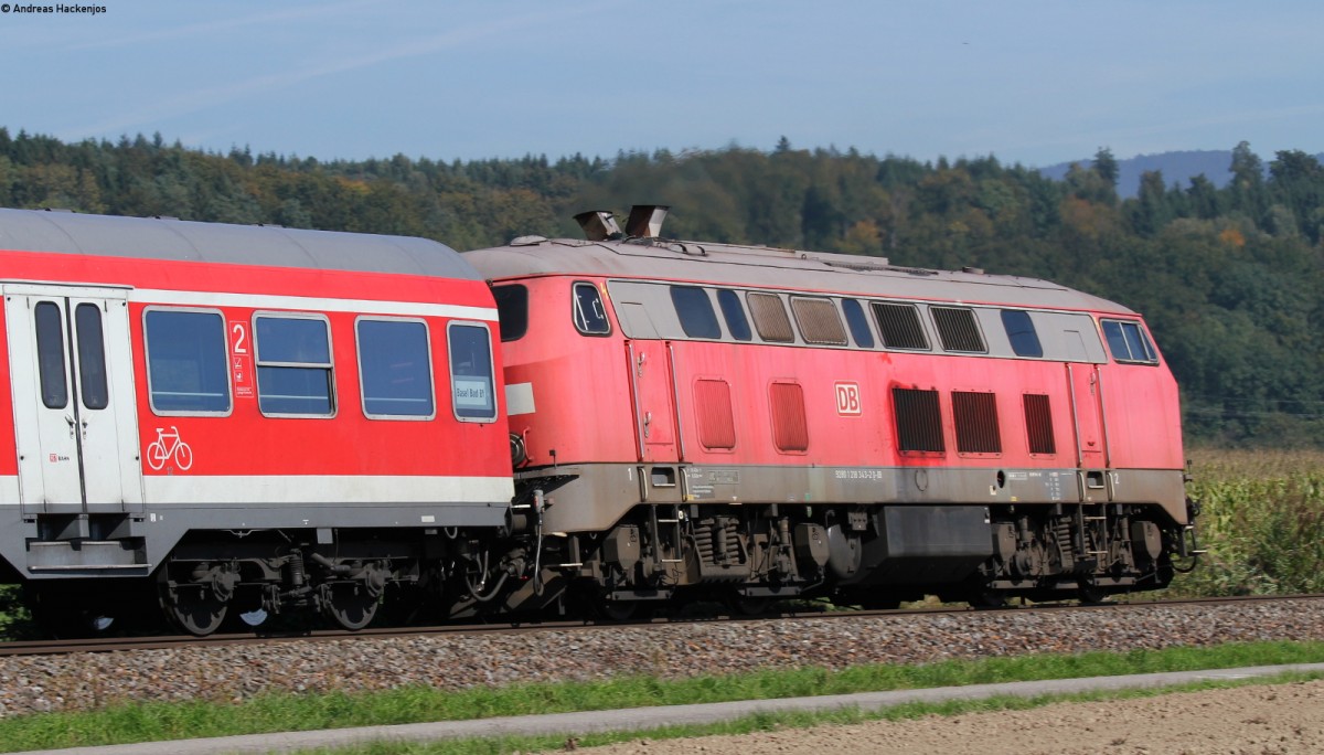 RE 20726 (Erzingen(Baden)-Basel Bad Bf) mit Schublok 218 343-2 bei Schwrstadt 24.9.13