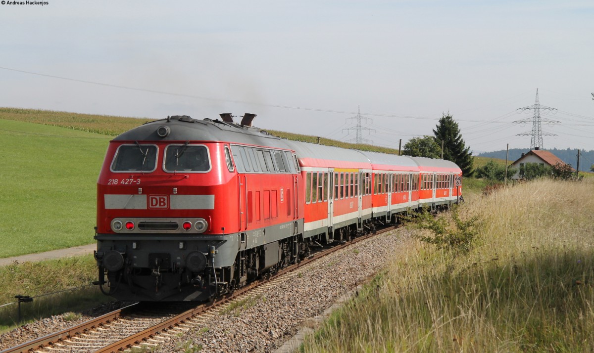 RE 22304 (Neustadt(Schwarzw)-Rottweil) mit Schublok 218 427-3 bei Dggingen 22.9.13