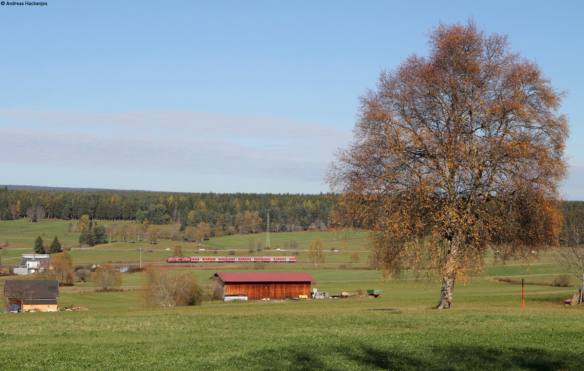 RE 22304 (Neustadt(Schwarzw)-Trossingen) mit Schublok 218 326-7 bei Rötenbach 31.10.17