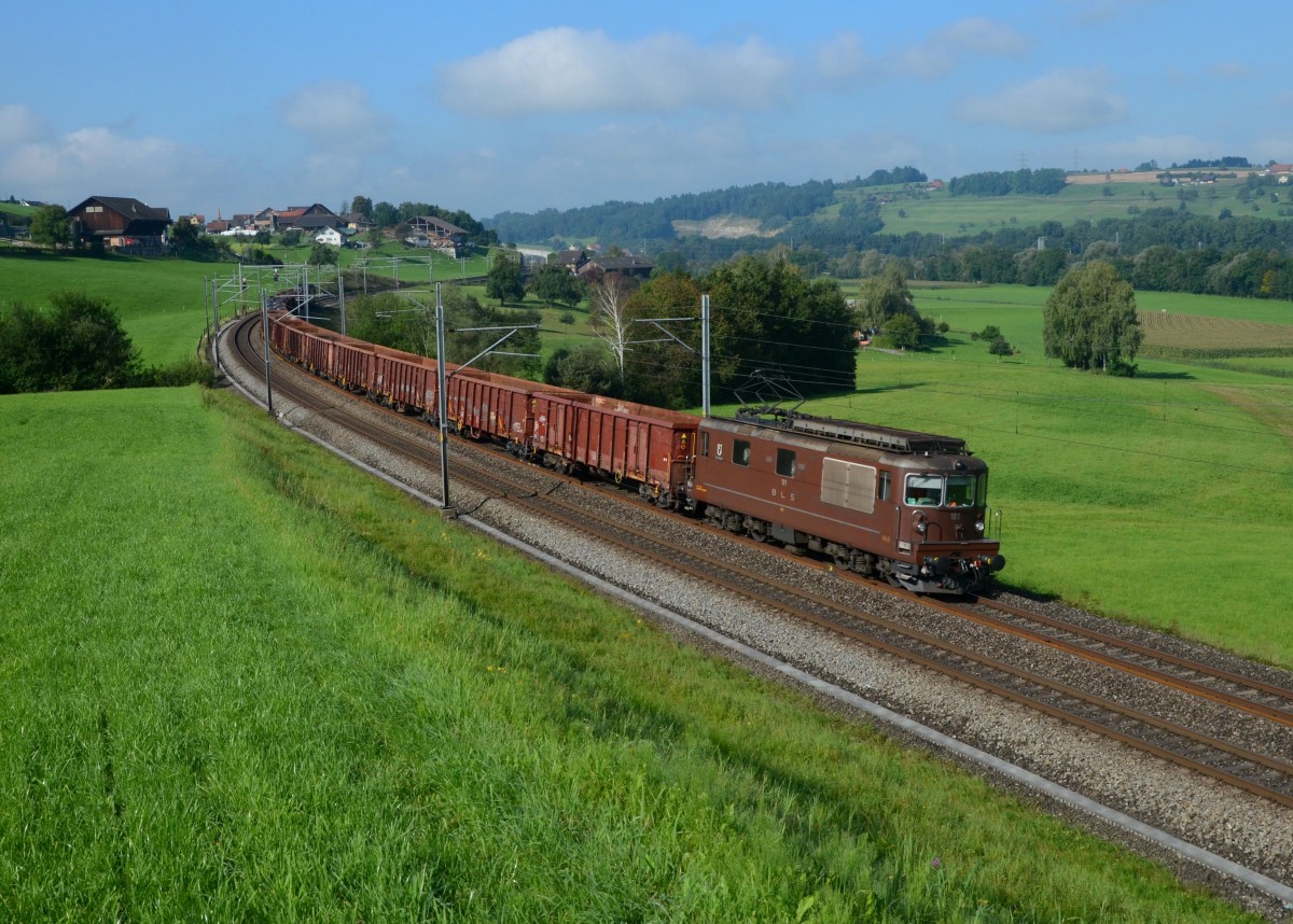 Re 425 181 mit einem Stahlzug am 02.09.2014 bei Honau.