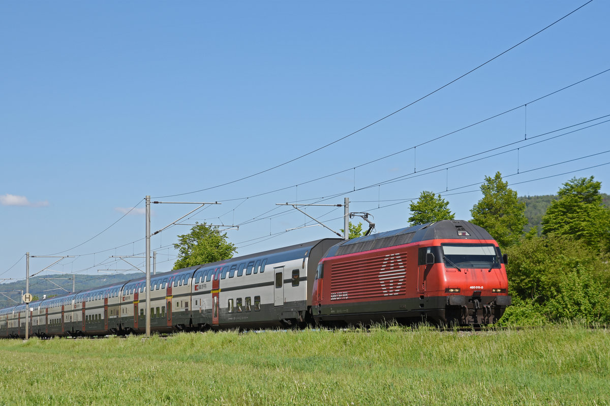 Re 460 011-0, fährt Richtung Bahnhof Sissach. Die Aufnahme stammt vom 14.05.2019.