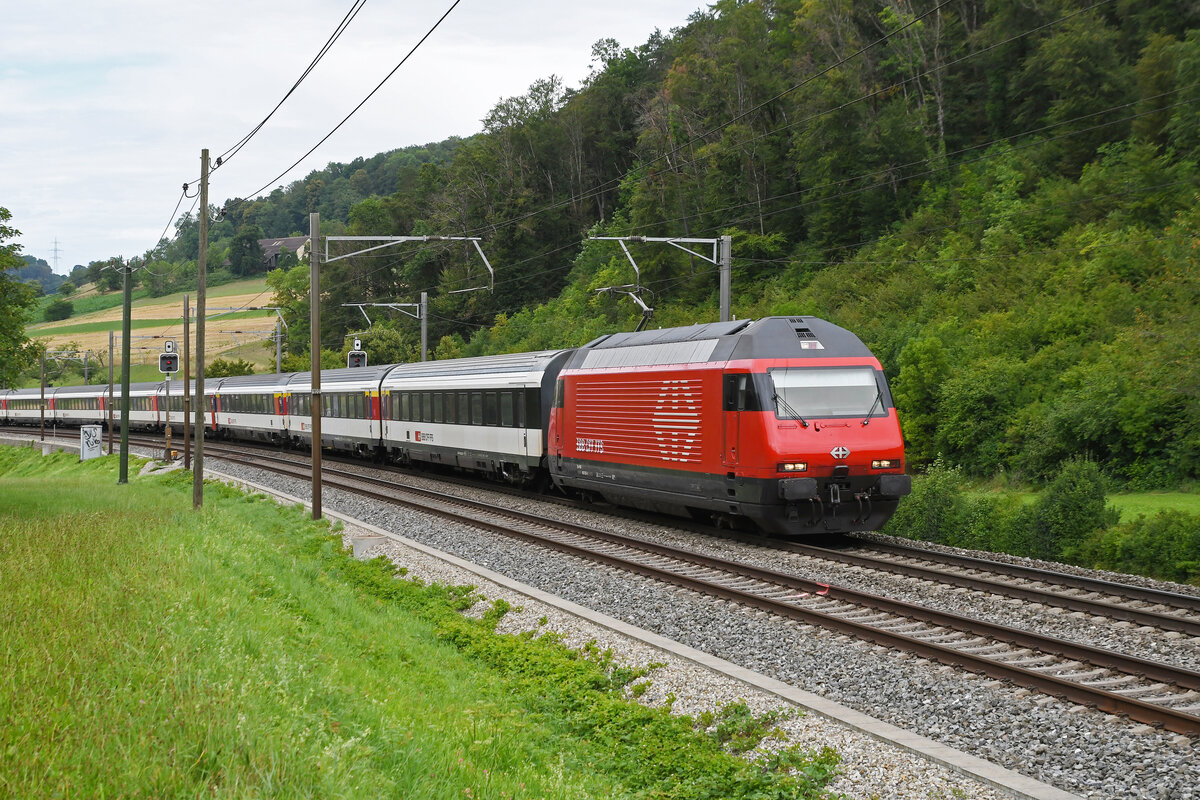 Re 460 035-9 fährt am 27.07.2023 Richtung Bahnhof Tecknau.