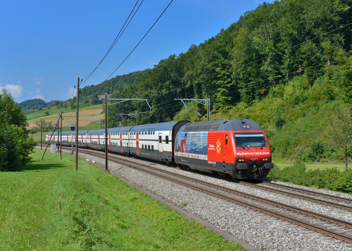 Re 460 036 mit einem IC nach Zürich am 30.08.2013 bei Tecknau. 