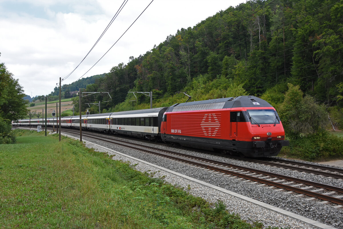 Re 460 045-8 fährt am 28.08.2022 Richtung Bahnhof Tecknau.