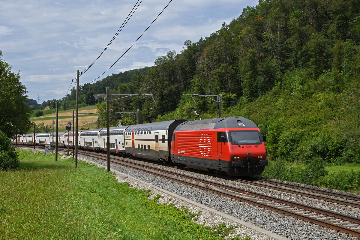 Re 460 076-3 fährt am 27.07.2023 Richtung Bahnhof Tecknau.