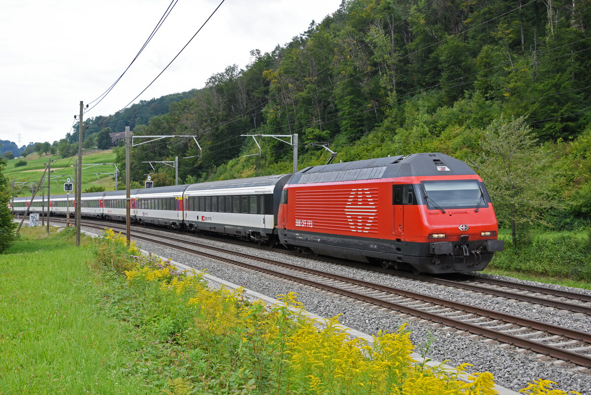 Re 460 101-9 fährt Richtung Bahnhof Tecknau. Die Aufnahme stammt vom 28.08.2021.