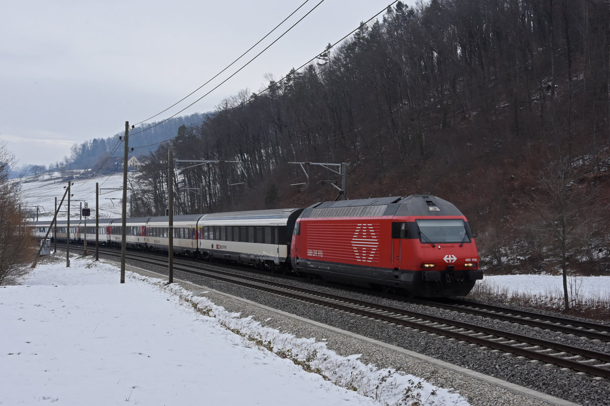 Re 460 108-4 fährt Richtung Bahnhof Tecknau. Die Aufnahme stammt vom 15.02.2021.