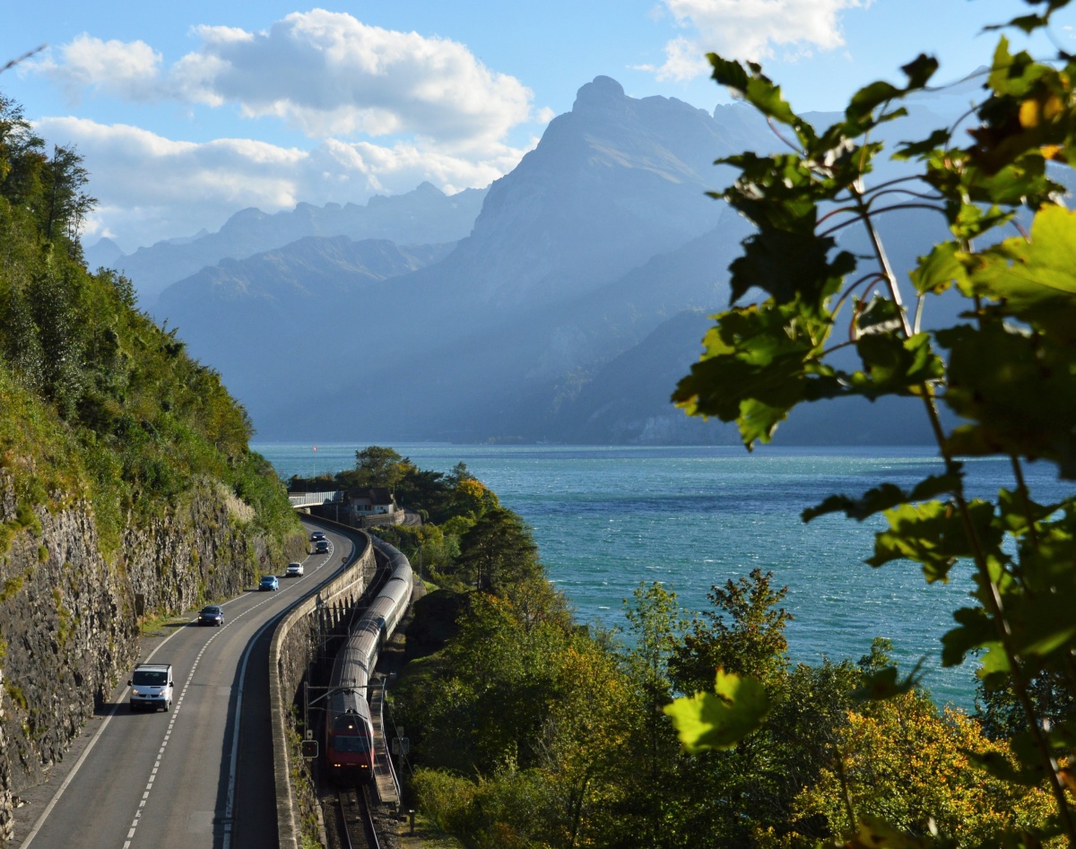 Re 460 vor Brunnen. Mit Gitschen und Urnersee.