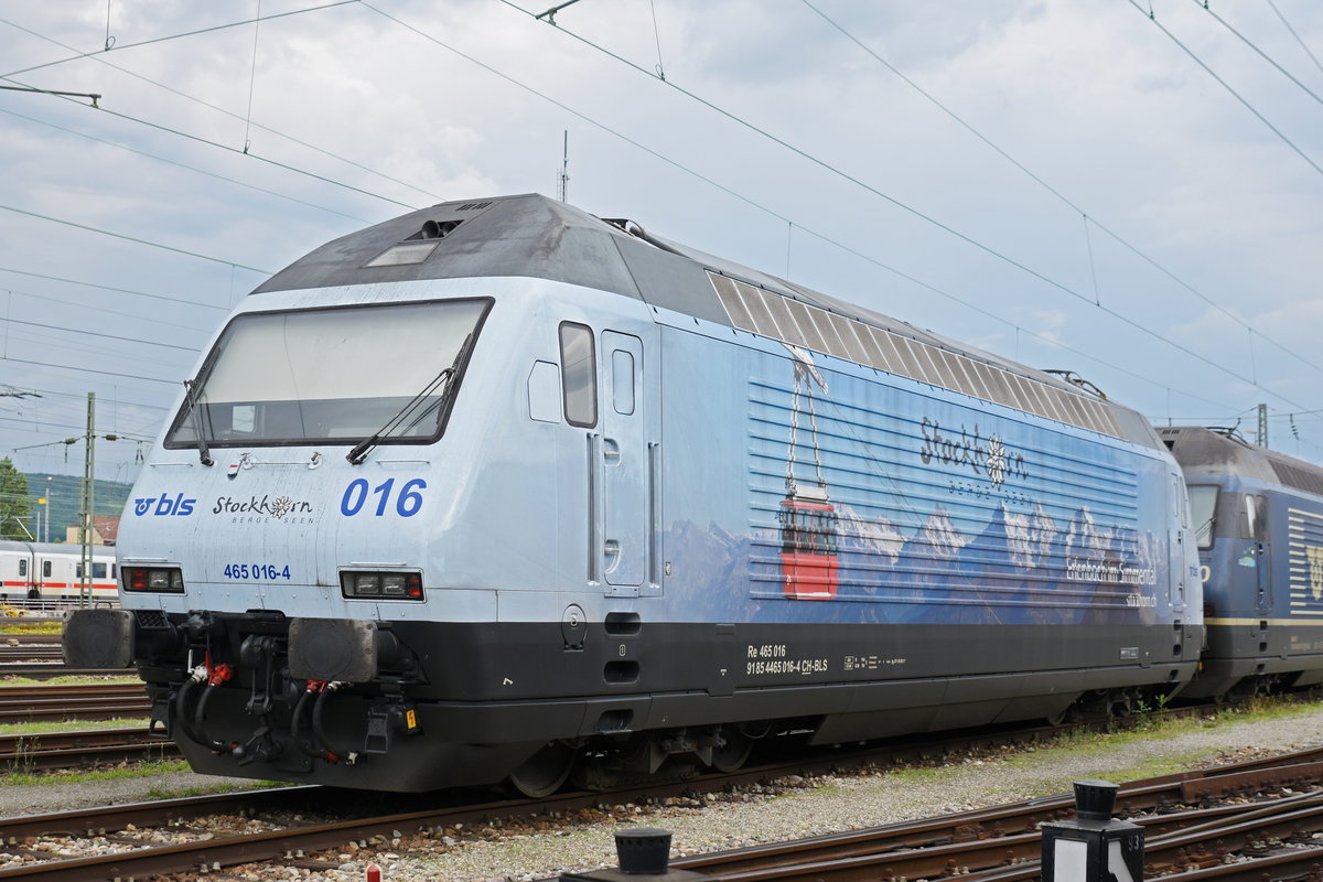 Re 465 016-4 wartet in der Abstellanlage beim Badischen Bahnhof auf den nächsten Einsatz. Die Aufnahme stammt vom 08.06.2018.