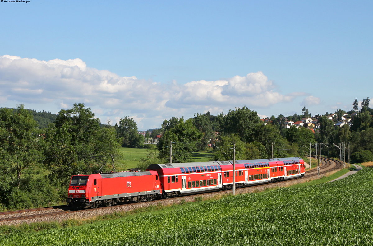 RE 4712 (Konstanz-Karlsruhe Hbf) mit Schublok 146 237-3  Karlsruhe  bei Grüningen 18.7.16