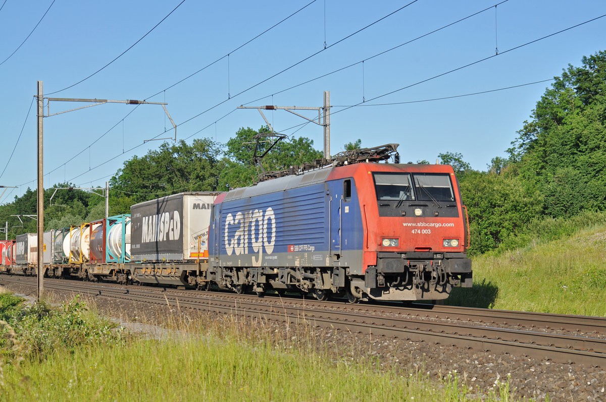 Re 474 003-1 fährt Richtung Bahnhof Kaiseraugst. Die Aufnahme stammt vom 08.06.2017.