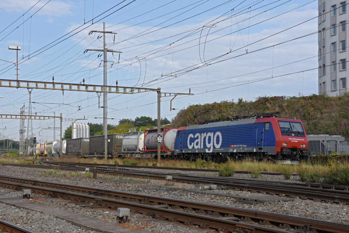 Re 474 009-8 durchfährt den Bahnhof Pratteln. Die Aufnahme stammt vom 09.09.2021.