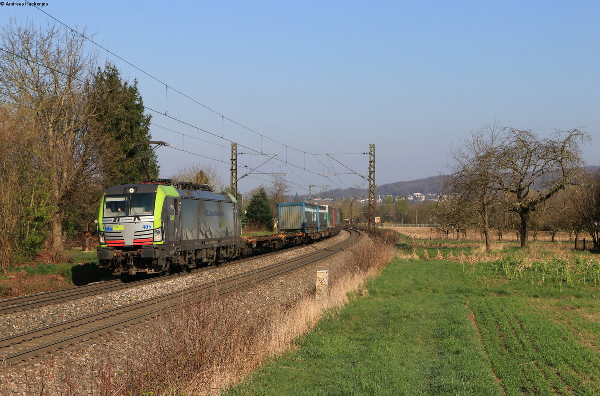 Re 475 405 mit dem DGS 40105 (Racc Bierset Zone Fret-Basel Bad Bf) bei Kollmarsreute 19.3.20