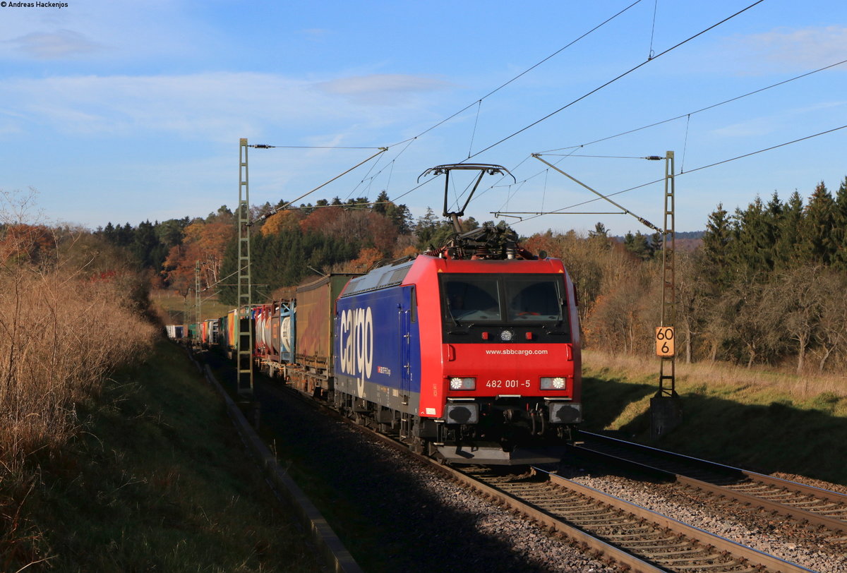 Re 482 001-5 mit dem DGS 42654 (Basel SBB RB-Ludwigshafen BASF Ubf) bei Eutingen 15.11.20