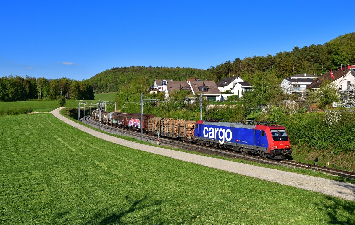 Re 484 005 mit einem Güterzug am 27.04.2022 bei Zeihen.