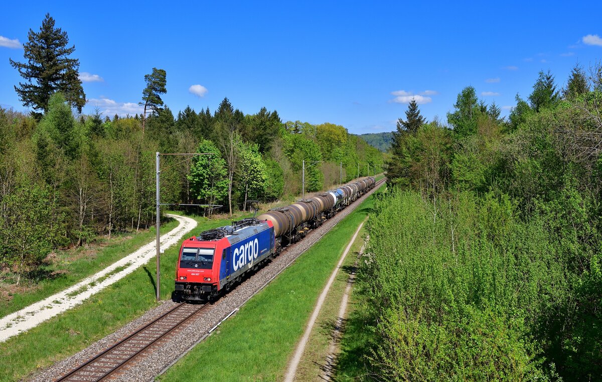 Re 484 007 mit einem Güterzug am 27.04.2022 bei Sisseln.