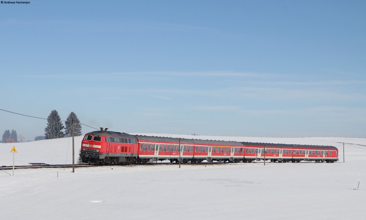 RE 57507 (Füssen-München Hbf) mit Schublok 218 424-0 bei Bethlehem 19.2.15