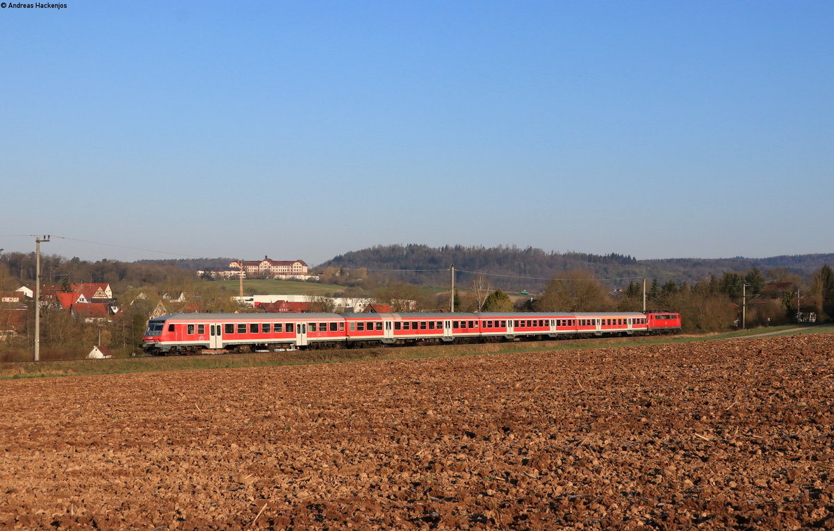 RE 81780 (Nürnberg Hbf-Stuttgart Hbf) mit Schublok 111 168-1 bei Oppenweiler 2.4.20