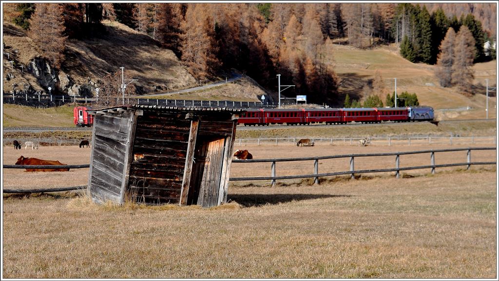 RE1148 nach Chur mit Ge 4/4 III 650  Seewis-Valzeina  zwischen Samedan und Bergün. (16.11.2015)