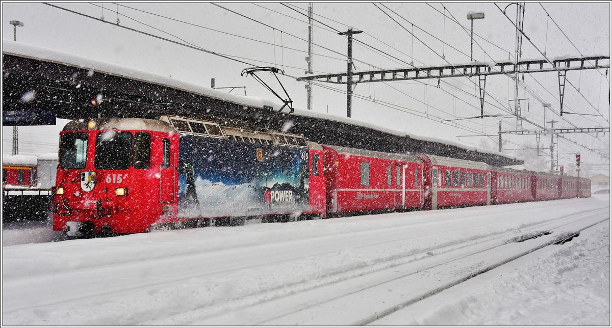 RE1244 von Scuol nach Disentis mit Ge 4/4 II 615  Klosters  in Landquart. (14.01.2017)