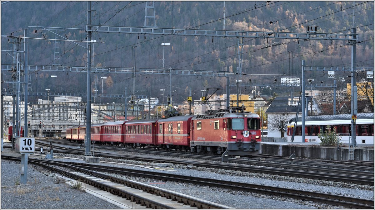 RE1729 nach Disentis mit Ge 474 II 626  Malans  in Chur Gbf. (08.12.2019)