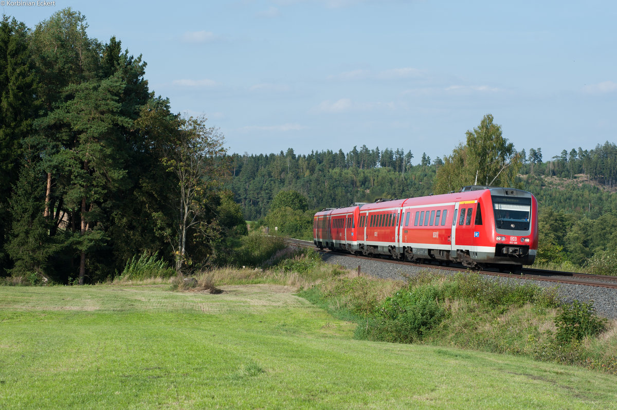 RE3434 von Hof Hbf nach Nürnberg Hbf bei Martinlamitz, 02.09.2016