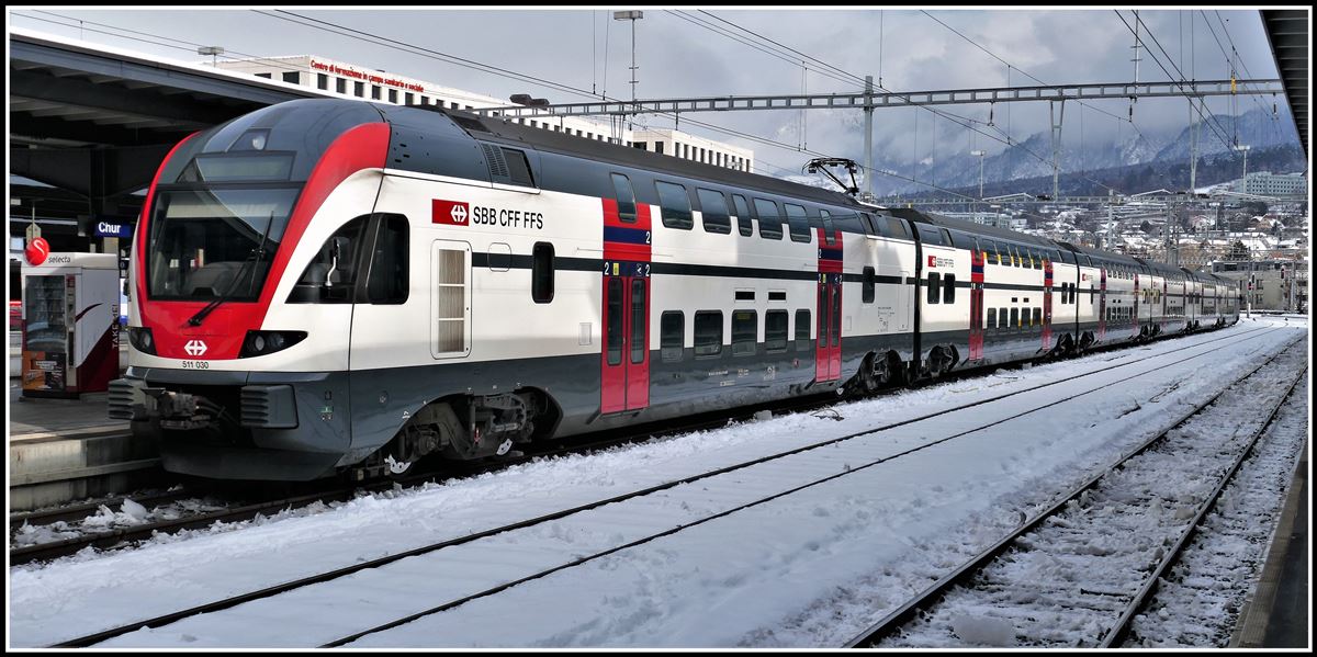 RE3468 mit 511 030 nach Zürich über Ziegelbrücke verlässt Chur. (10.01.2019)