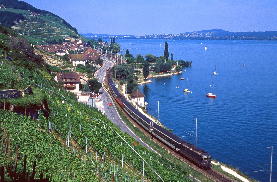 Re4/4 11255, Twann (Douanne), Bielersee, IC630, 15.07.1989.