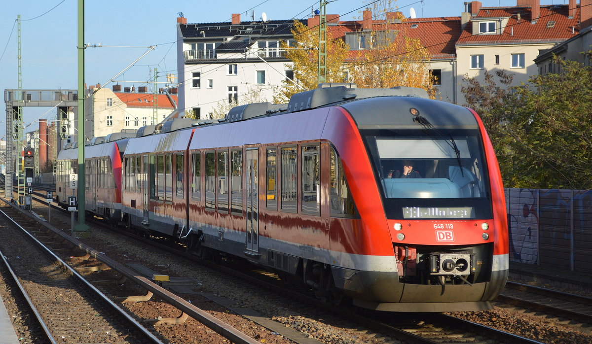 RE6 nach Wittenberge mit 648 119 + 648 ??? am 14.11.19 Höhe S-Bhf.Berlin Wedding Richtung Berlin Jungfernheide.