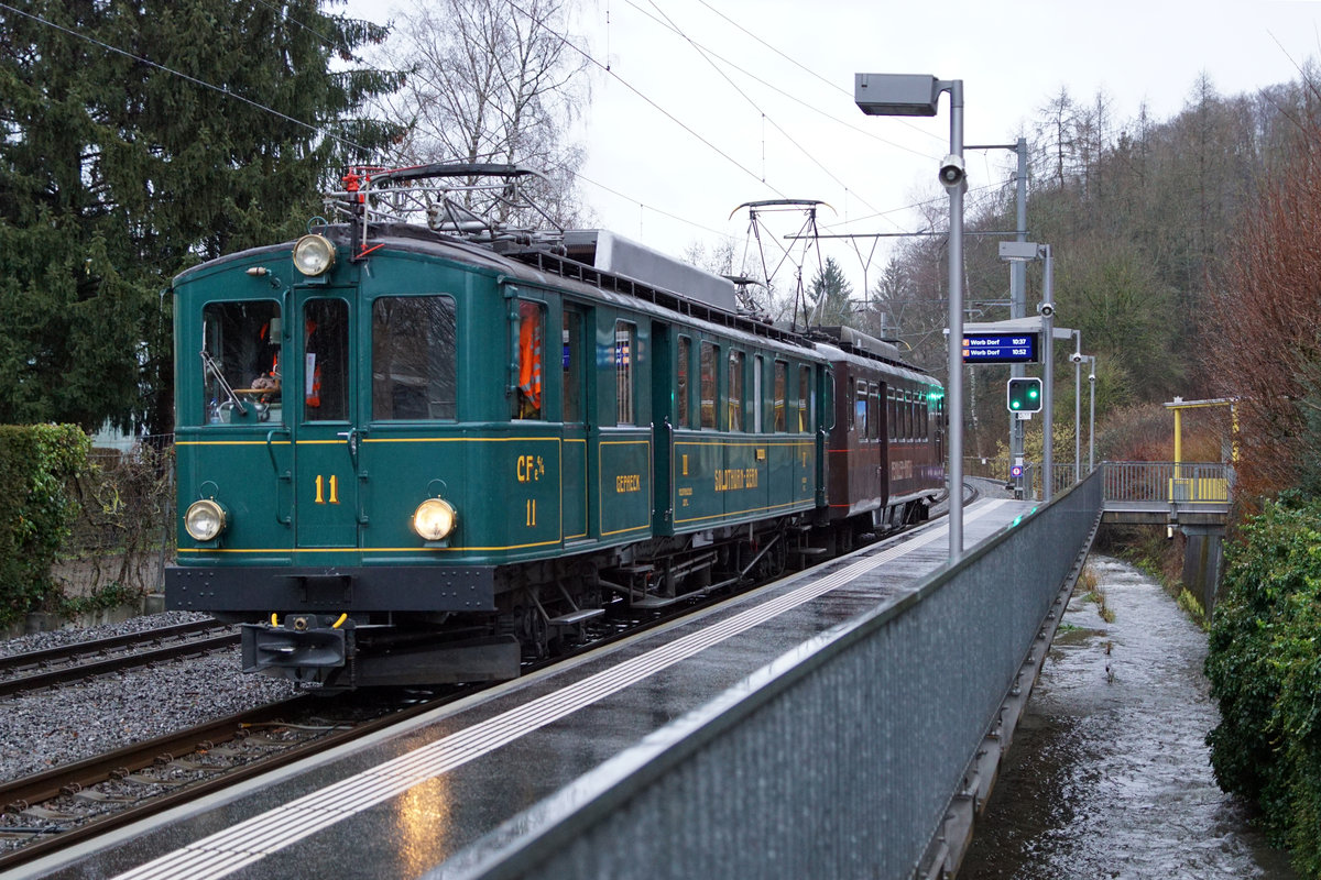 Regionalverkehr Bern-Solothurn/RBS.
Impressionen der Sonderfahrt vom 29. Januar 2020 mit dem historischen Zug bestehend aus dem CFe 4/4 11 und dem Bre 4/4 1.
Foto: Walter Ruetsch