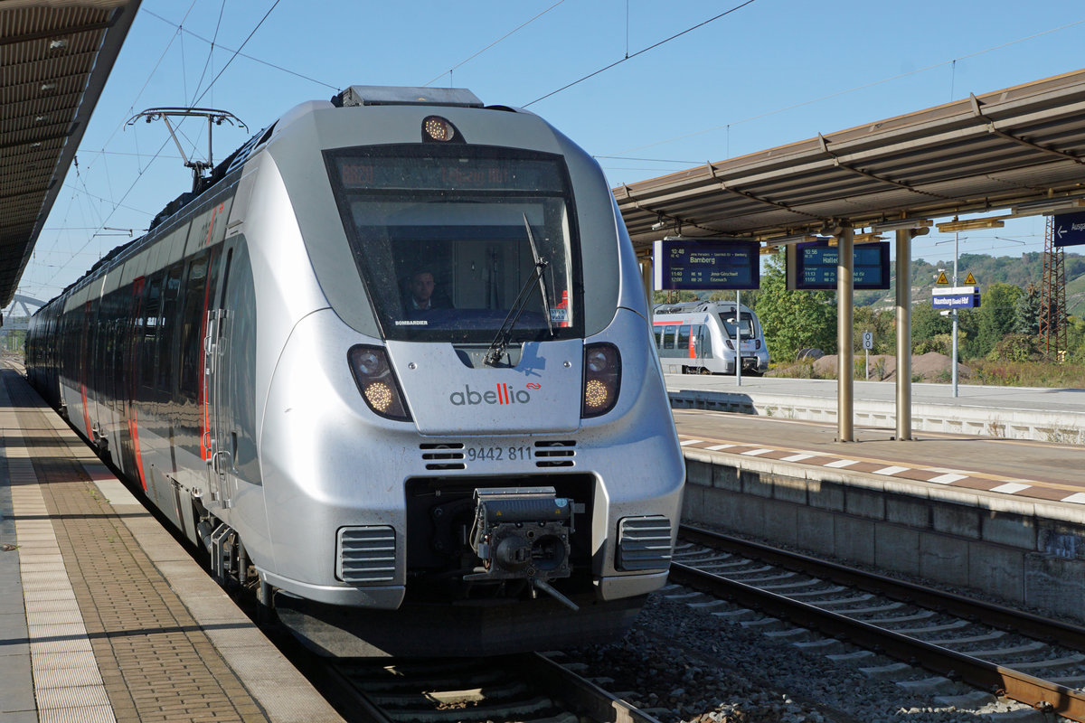 Regionalzug Abellio beim Zwischenhalt in Naumburg am 22. September 2019.
Foto: Walter Ruetsch