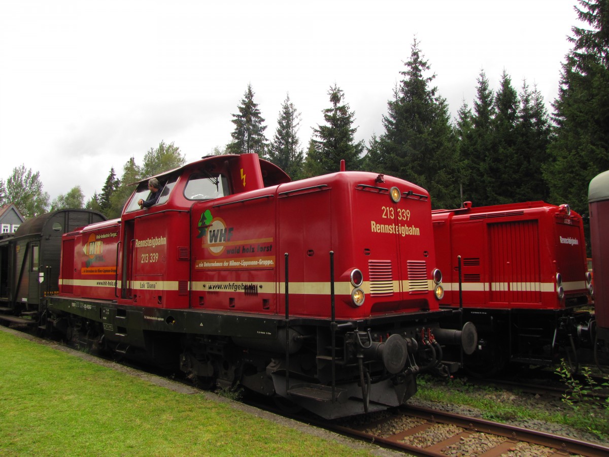 Rennsteigbahn 213 339  Diana  am 23.08.2014 im Bahnhof Rennsteig. Sie kam mit einem Sonderzug aus Themar.
