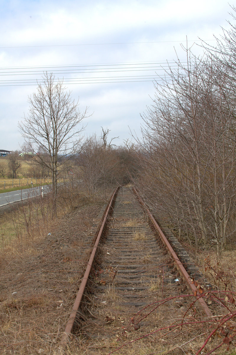 Reste der Strecke Thale-Quedlinburg, hier zwischen Timmenrode und Thale, parallel zur Blankenburger Straße. 01.04.2018 12:37 Uhr.