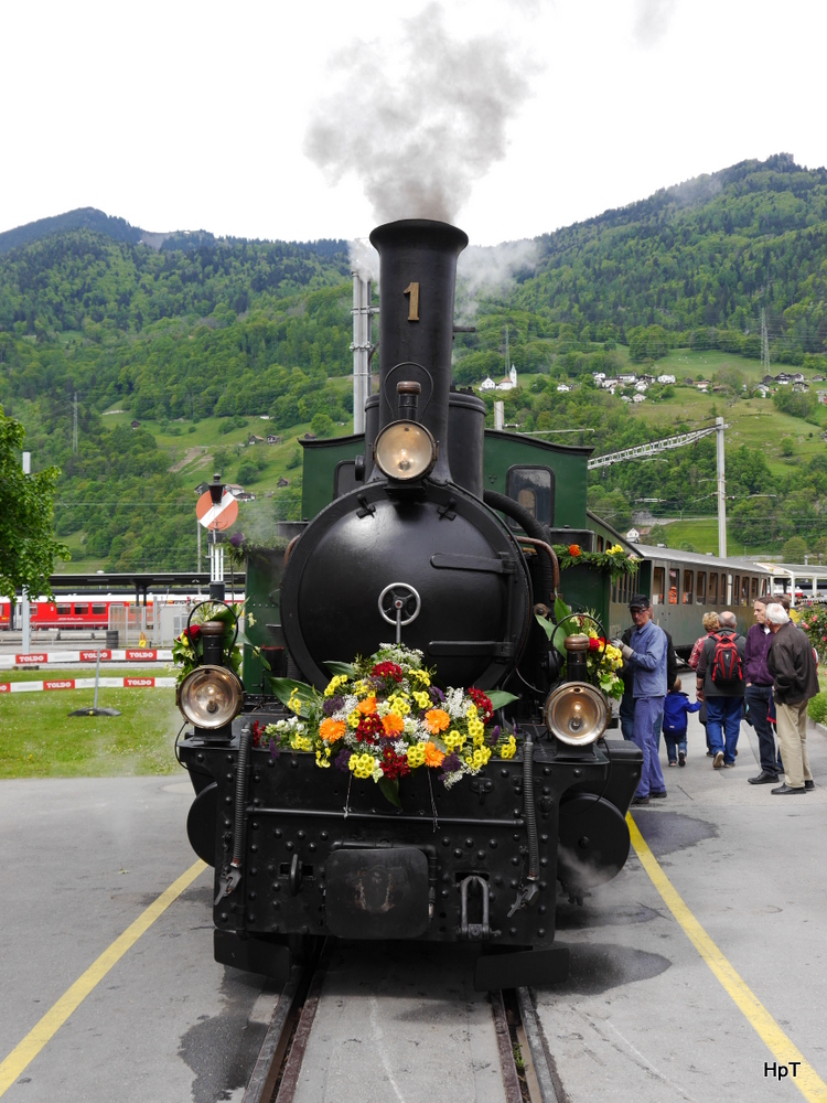 RhB - 125 Jahre Feier der RhB in Landquart mit der Dampflok G 3/4 1 Rhätia im Werkstätte Areal am 10.05.2014