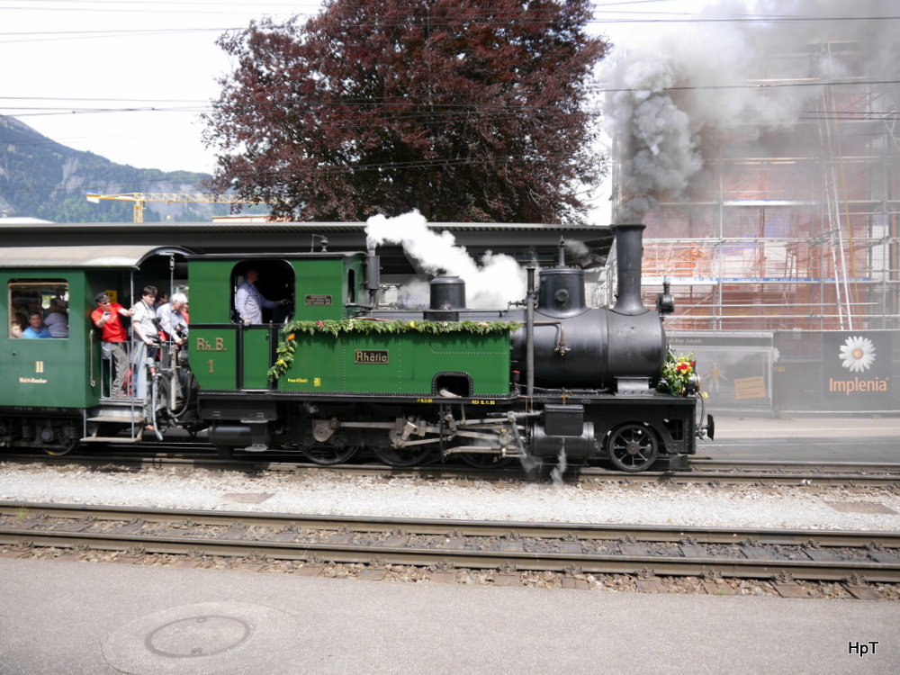 RhB - 125 Jahre Feier der RhB in Landquart mit der Dampflok G 3/4 1 Rhätia unterwegs im Bahnhof am 10.05.2014