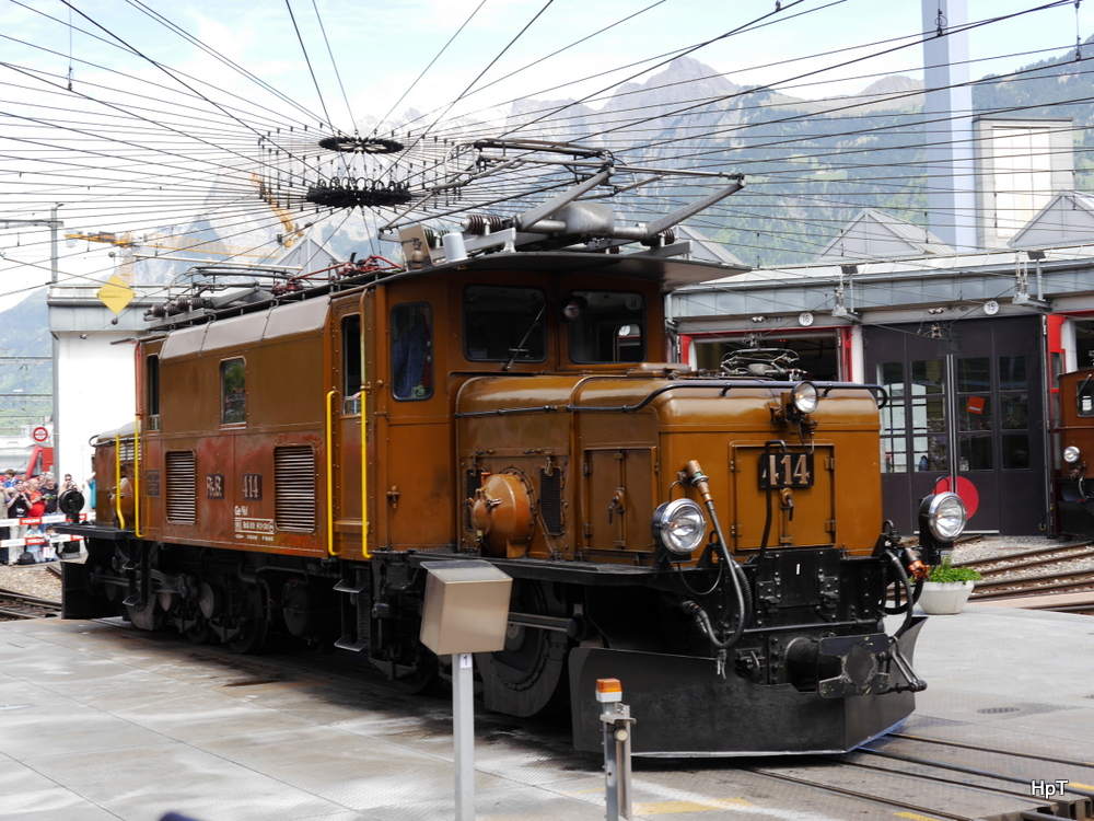 RhB - 125 Jahre Feier der RhB in Landquart mit der Ge 6/6  414 auf der Werkstätte Drehscheibe am 10.05.2014